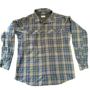 Columbia Omni-Shade Plaid Long Sleeve Hiking Shirt Blue Green Mens XL AM7441